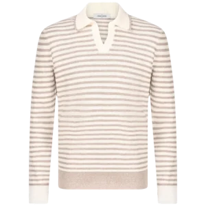 Striped knit skipper polo shirt