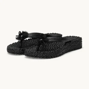 Flip Flops with Flower - Black
