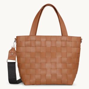 Braided Cross-Body Shopper - Cognac