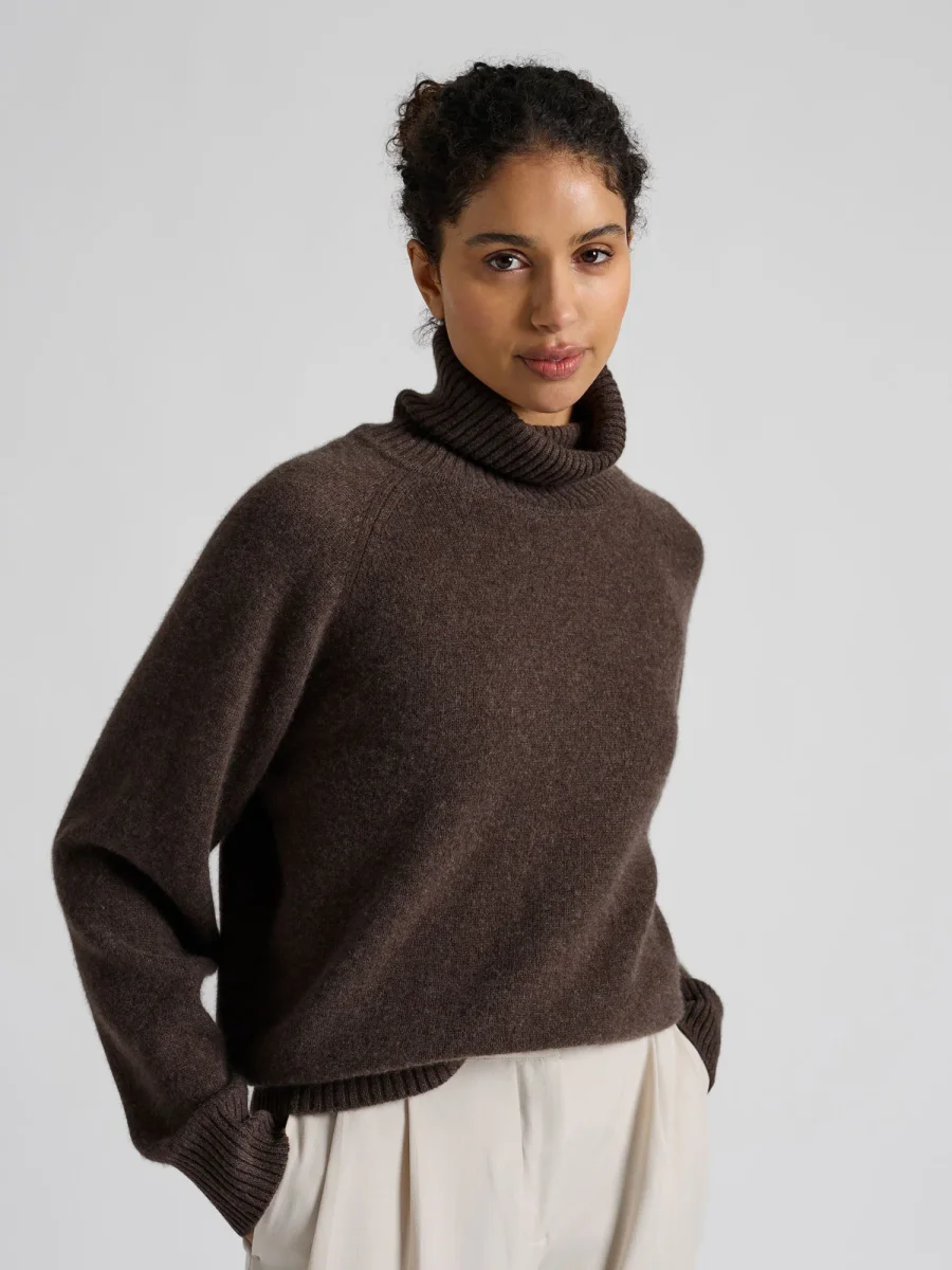 Kashmirgenser med høy hals "Milano" - dark brown - Image 2