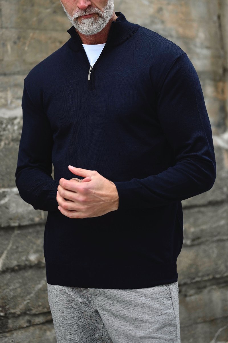 Bernie Merino 1/2 Zip, Mørk blå