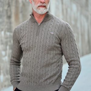 Cotton Cable Half-Zip, Seawood Melange