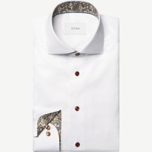 Paisley Effect Signature Twill Shirt Slim, Hvit