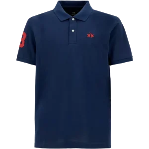 Men’s stretch piqué polo with sleeve number – Ray