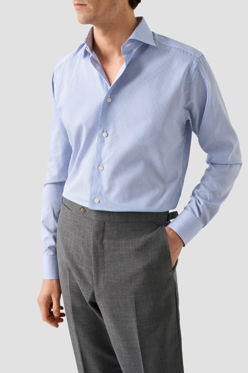 Contemporary Fine Striped Twill Shirt, Blå Stripete - Image 2