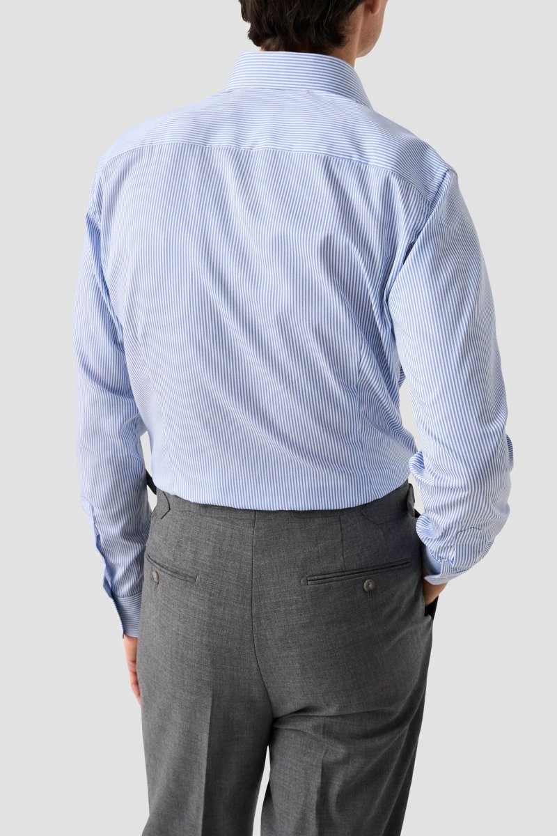 Contemporary Fine Striped Twill Shirt, Blå Stripete - Image 7
