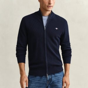 Waffle Knit Zip Cardigan, Evening Blue