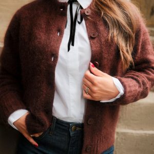 Leonie Mohair Wool Cardigan, Burgundy