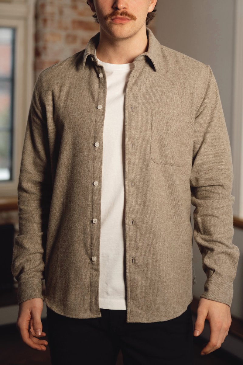 Liam NF Shirt, Dark Olive Melange - Image 3