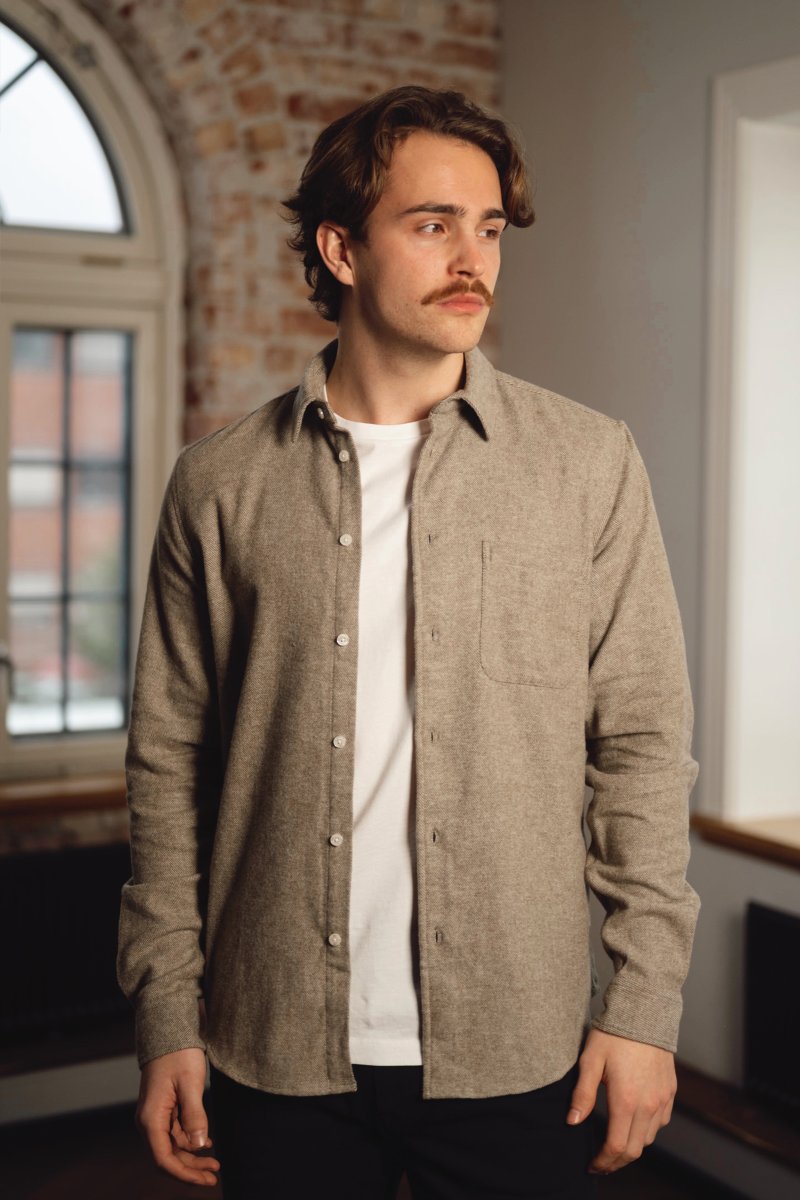 Liam NF Shirt, Dark Olive Melange - Image 2