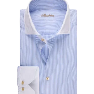Slimline, C28 White Coll & Rc Cuff Casual Light Blue Stripe