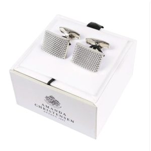 Rectangular Patterned Cufflinks, Silver