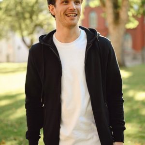 Organic Cotton Zip Hood, Black