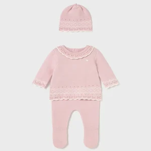 Tredelt strikket sett rosa